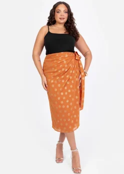 Lovedrobe Metallic Detail Orange Functional Wrap Midi Skirt