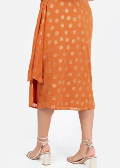 Lovedrobe Metallic Detail Orange Functional Wrap Midi Skirt
