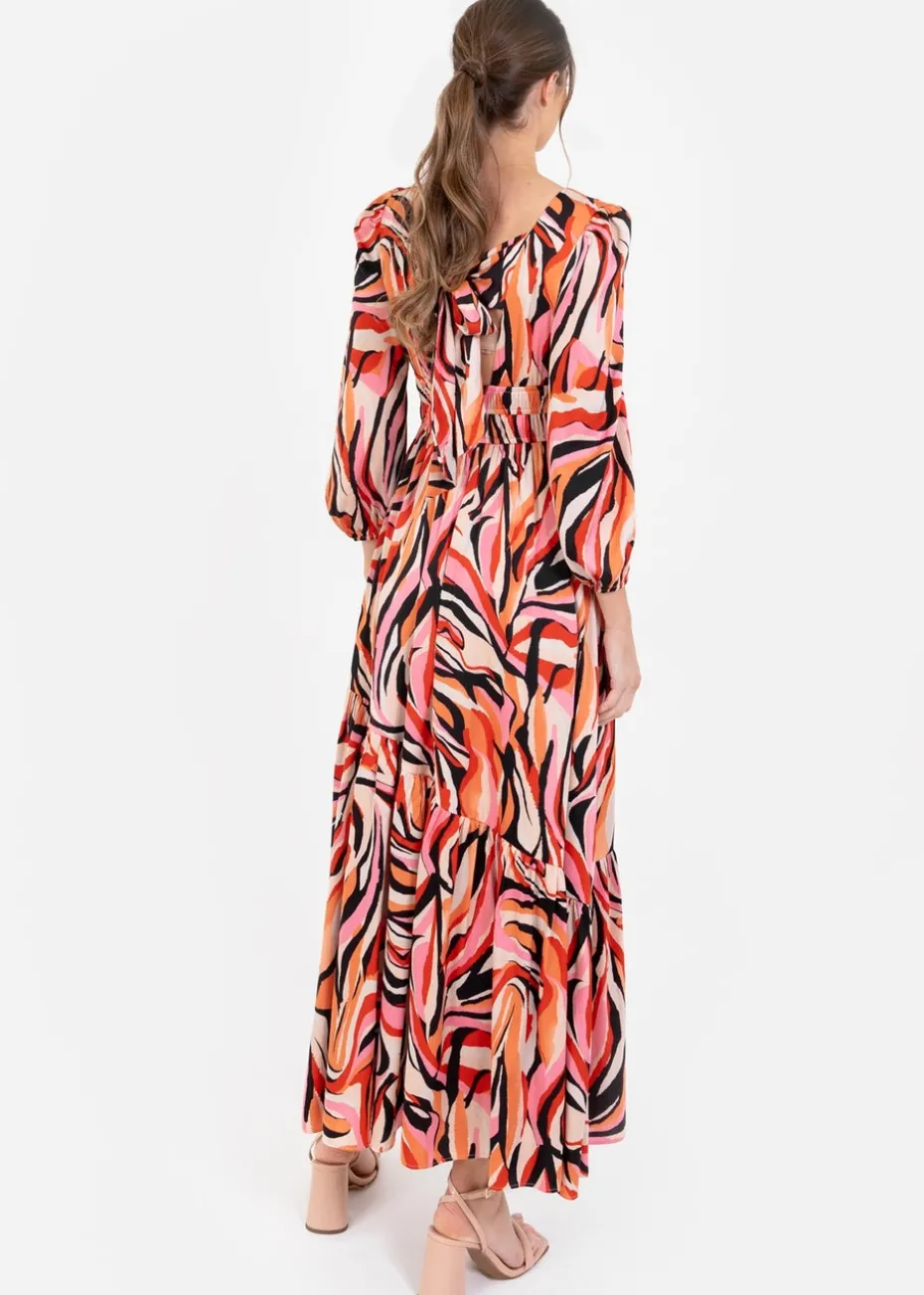 Lovedrobe Multi Long Sleeve Elasticated Satin Midi Dress