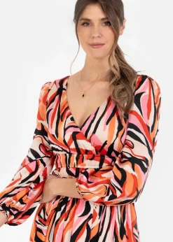 Lovedrobe Multi Long Sleeve Elasticated Satin Midi Dress