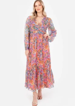 Lovedrobe Multi V-Neck Blouson Sleeve Gathered Midaxi Dress