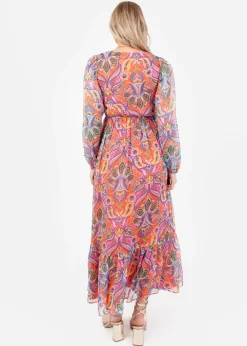 Lovedrobe Multi V-Neck Blouson Sleeve Gathered Midaxi Dress