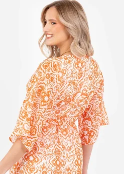 Lovedrobe Orange Kimono Sleeve Faux Wrap Midaxi Dress