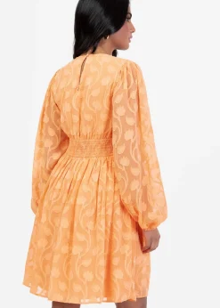Lovedrobe Orange Puff Sleeve V-Neck Shirred Waist Mini Dress