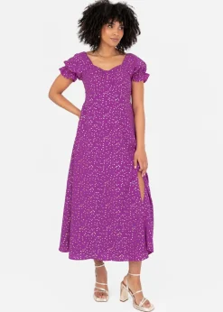 Lovedrobe Purple Short Sleeve Gold Detail Midaxi Dress