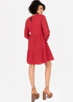 Lovedrobe Red Long Sleeve Broderie Smock Dress
