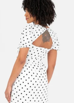 Lovedrobe White Polka Dot Short Sleeve Midi Dress