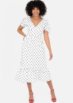 Lovedrobe White Polka Dot Short Sleeve Midi Dress