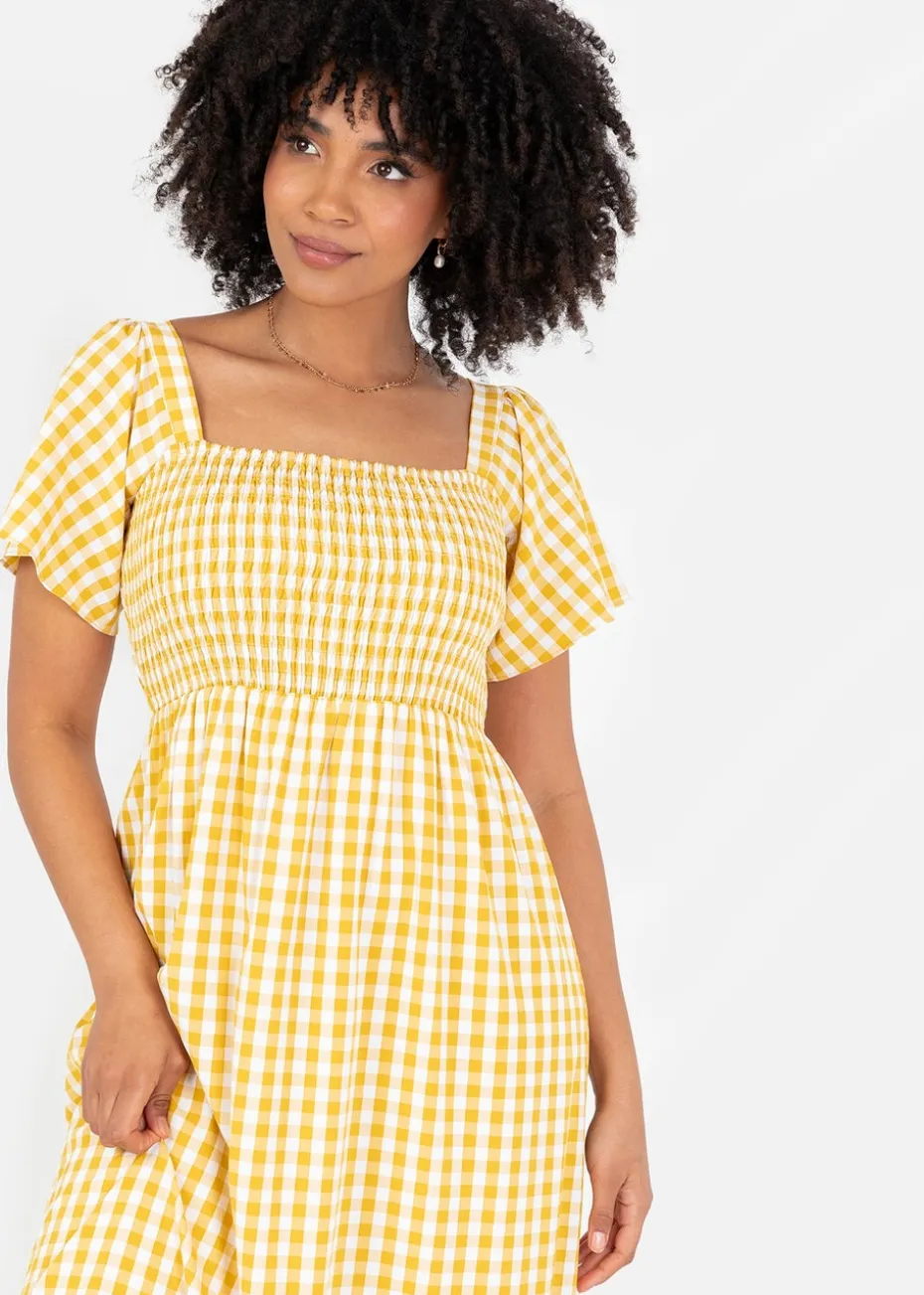 Lovedrobe Yellow Gingham Square Neck Midaxi Dress