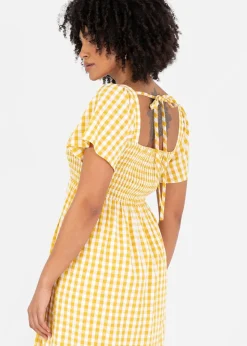 Lovedrobe Yellow Gingham Square Neck Midaxi Dress
