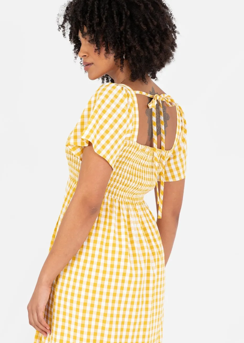 Lovedrobe Yellow Gingham Square Neck Midaxi Dress