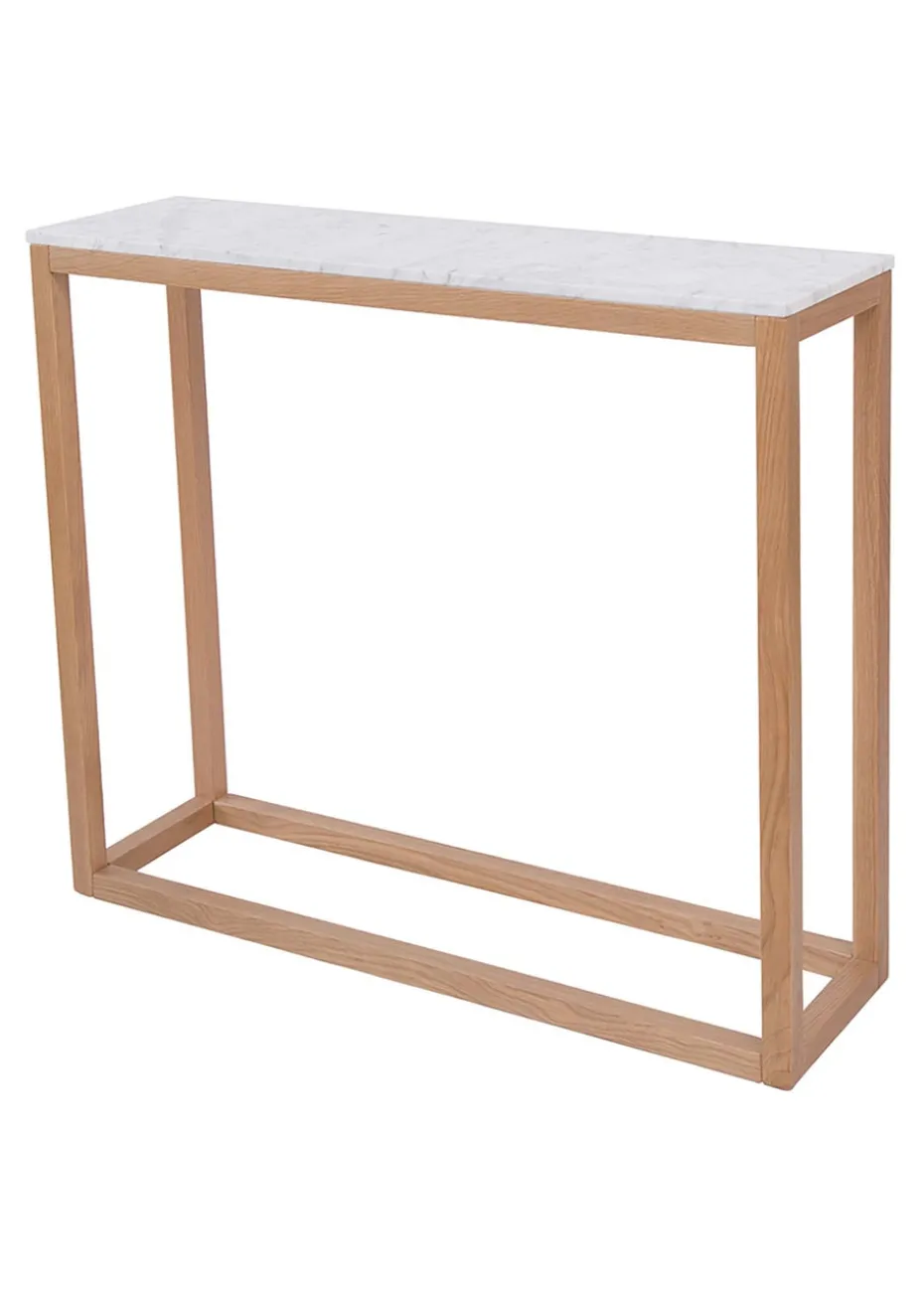 LPD Furniture Harlow Console Table Oak-White Marble Top (750x900x250mm)