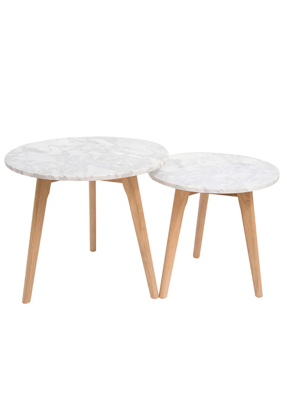 LPD Furniture Harlow Round Nest Of Tables Oak-White Marble Top (450x0x500mm)