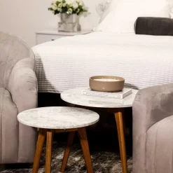 LPD Furniture Harlow Round Nest Of Tables Oak-White Marble Top (450x0x500mm)