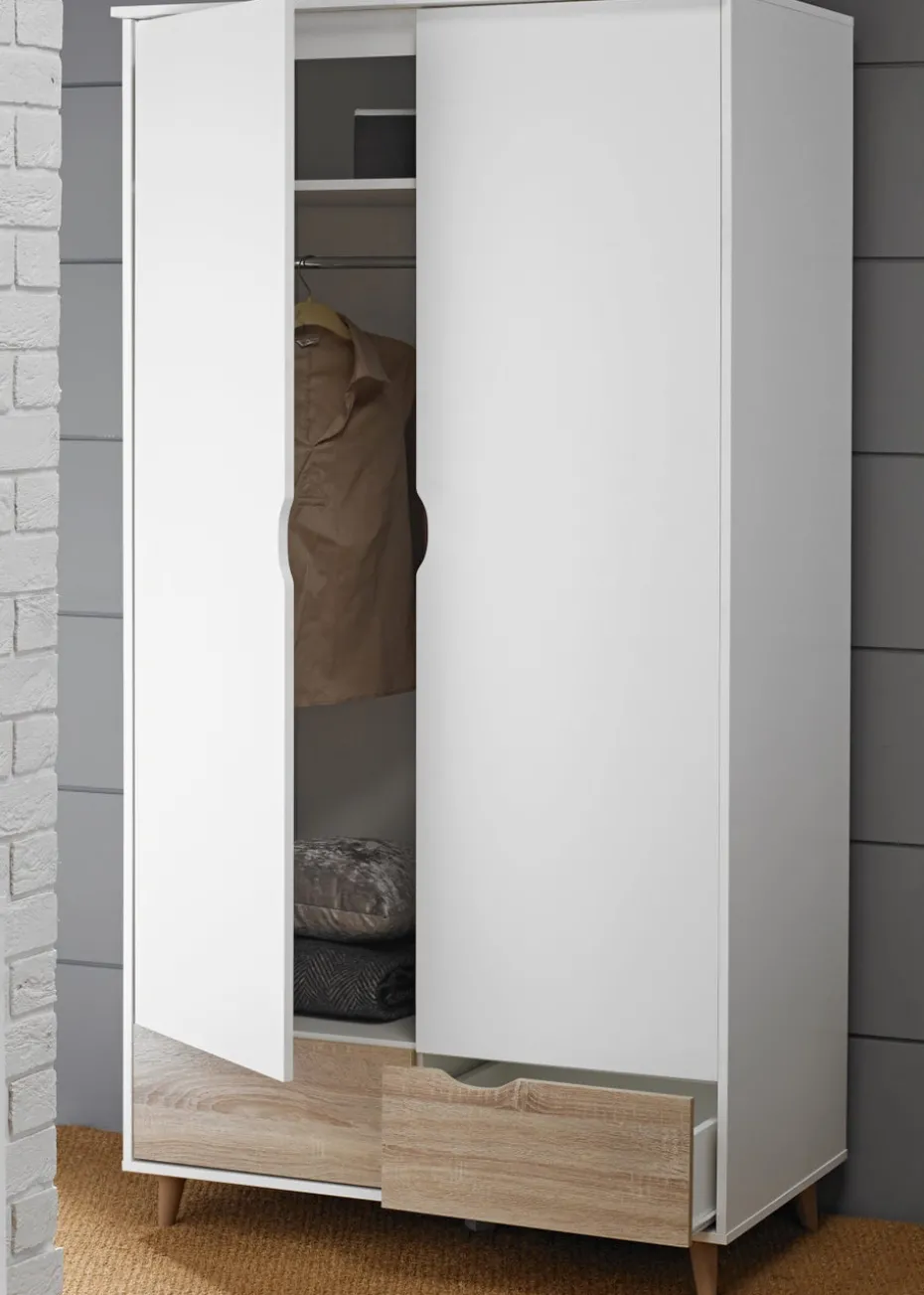 LPD Furniture Stockholm 2 Door Wardrobe White-Oak (1900x580x1000mm)