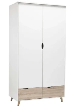 LPD Furniture Stockholm 2 Door Wardrobe White-Oak (1900x580x1000mm)