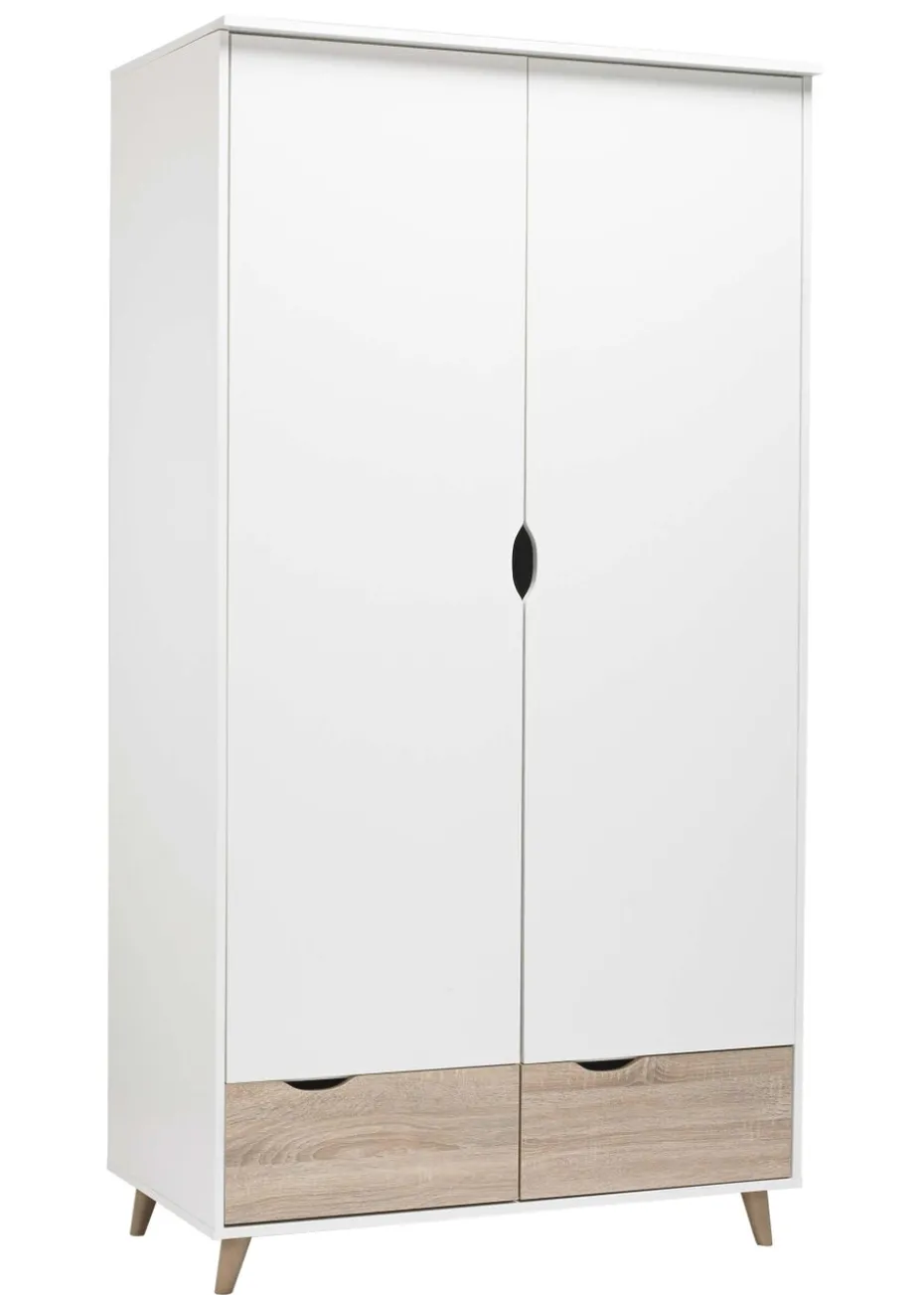 LPD Furniture Stockholm 2 Door Wardrobe White-Oak (1900x580x1000mm)