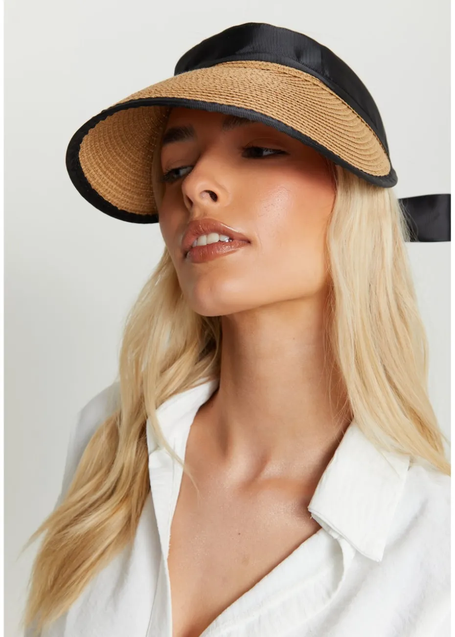Madein Black Ribbon Detail Oversized Visor Hat