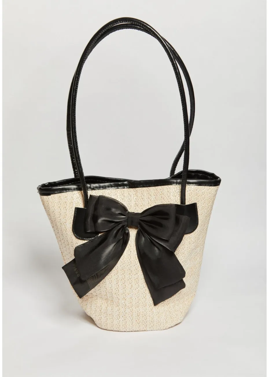 Madein Bow Raffia Shoulder Bag