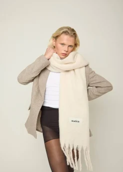 Madein Cream Boucle Knit Hanna Tassel Blanket Scarf
