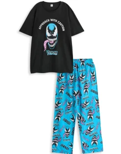 Marvel Adults Black Venom Short Sleeve Long Leg Pyjama Set