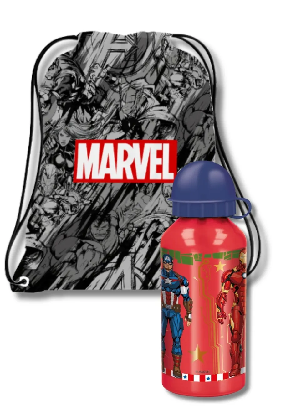 Marvel Black Insulated Lunch Bag With Aluminium Bottle