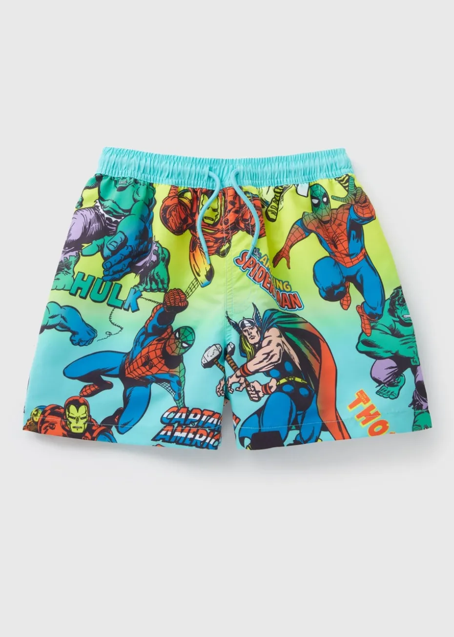 Marvel Blue Comic Swim Shorts (4-13yrs)