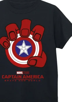 Marvel Captain America Brave New World Shield Kids Black T-Shirt (3-13 Years)