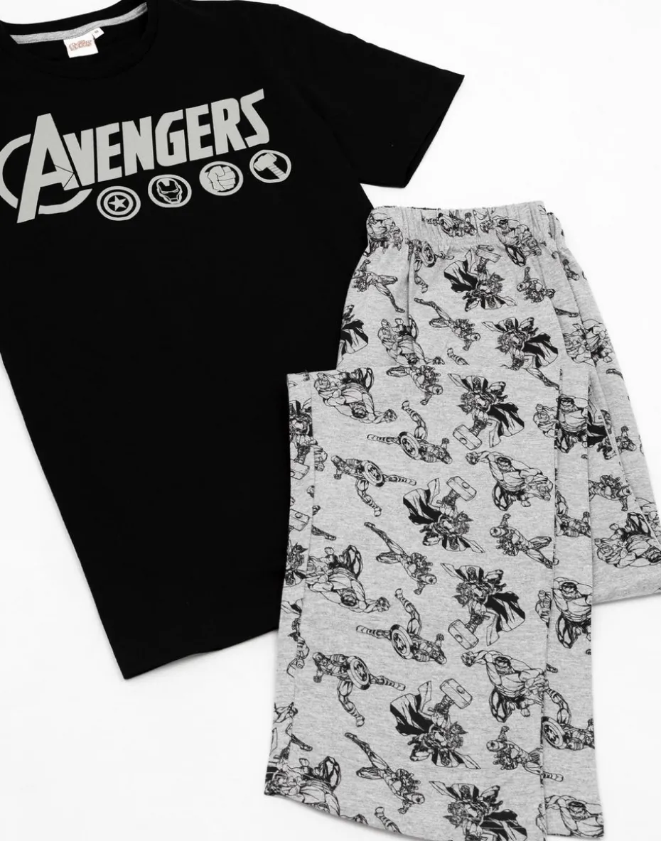 Marvel Mens Black Logo Short Sleeve Long Leg Pyjama Set