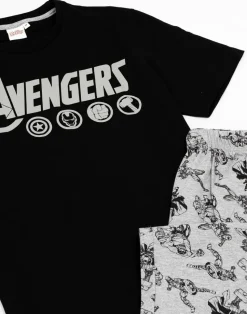 Marvel Mens Black Logo Short Sleeve Long Leg Pyjama Set