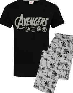 Marvel Mens Black Logo Short Sleeve Long Leg Pyjama Set