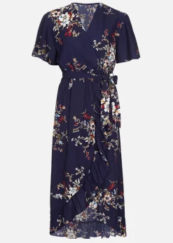 Mela Floral Short Sleeve Maxi Dress In Navy