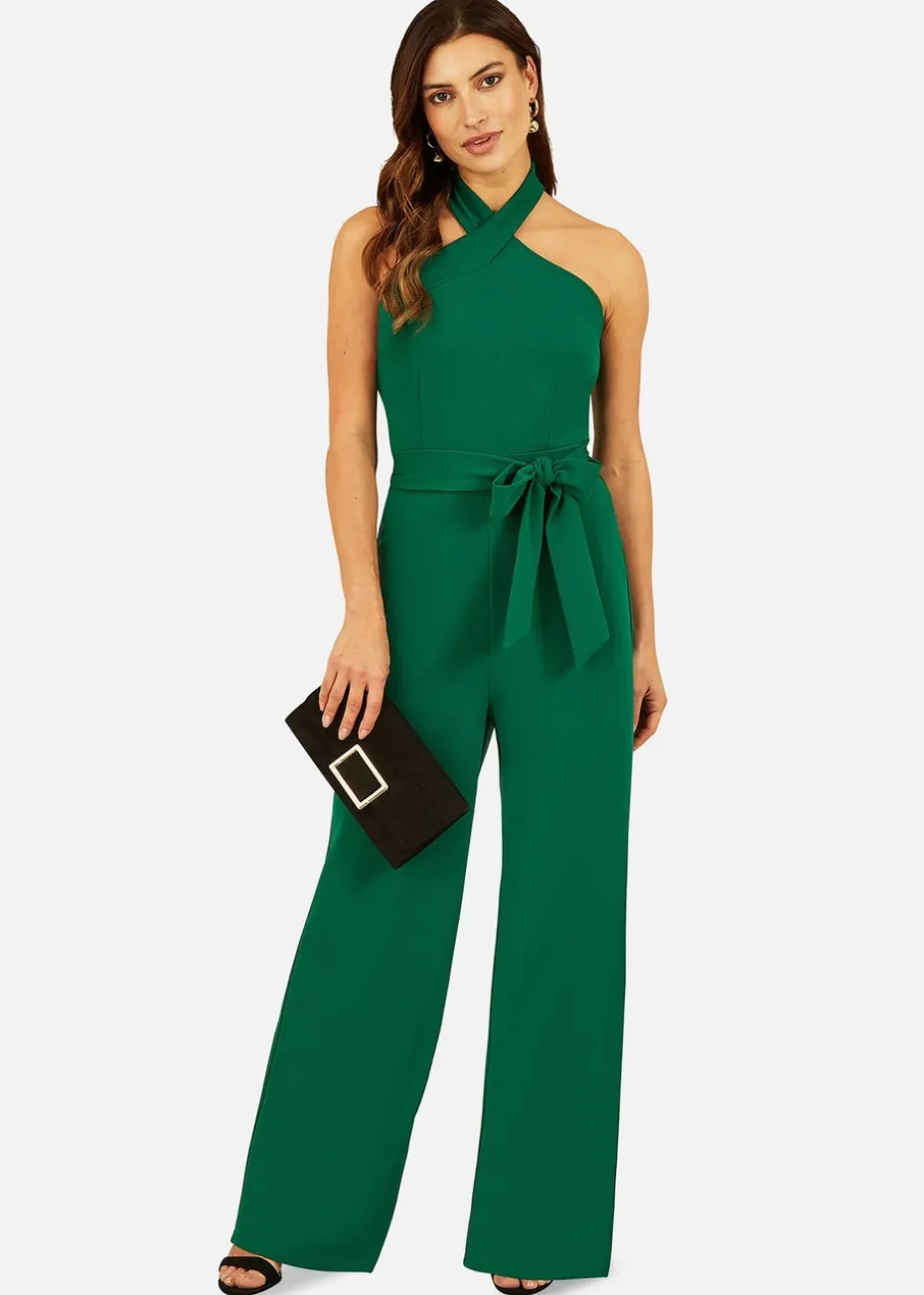 Mela Green Cross Over Halter Neck Jumpsuit