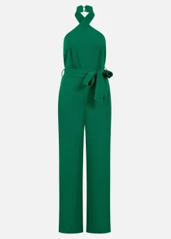 Mela Green Cross Over Halter Neck Jumpsuit