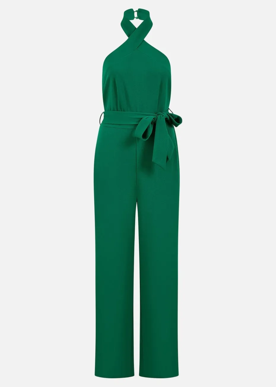 Mela Green Cross Over Halter Neck Jumpsuit
