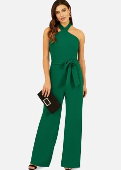 Mela Green Cross Over Halter Neck Jumpsuit