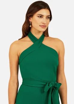 Mela Green Cross Over Halter Neck Jumpsuit