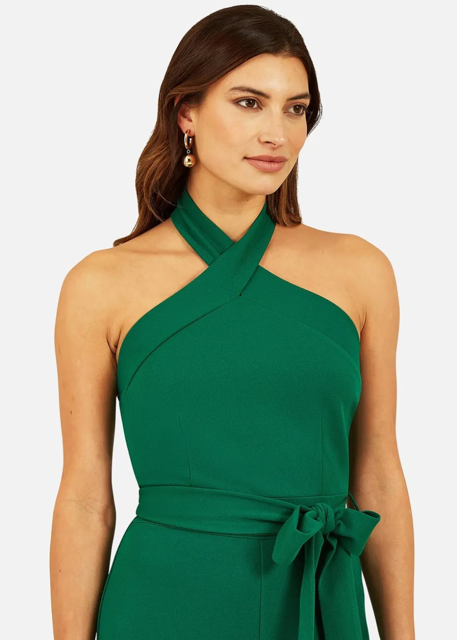 Mela Green Cross Over Halter Neck Jumpsuit