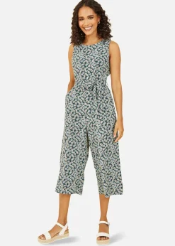 Mela Green Daisy Floral Print Culotte Jumpsuit