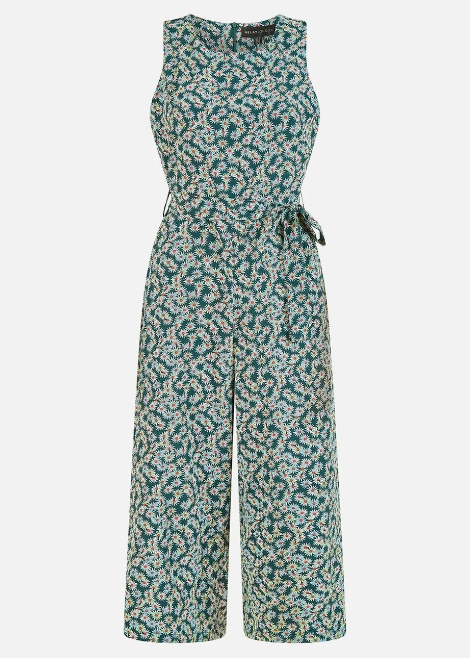Mela Green Daisy Floral Print Culotte Jumpsuit