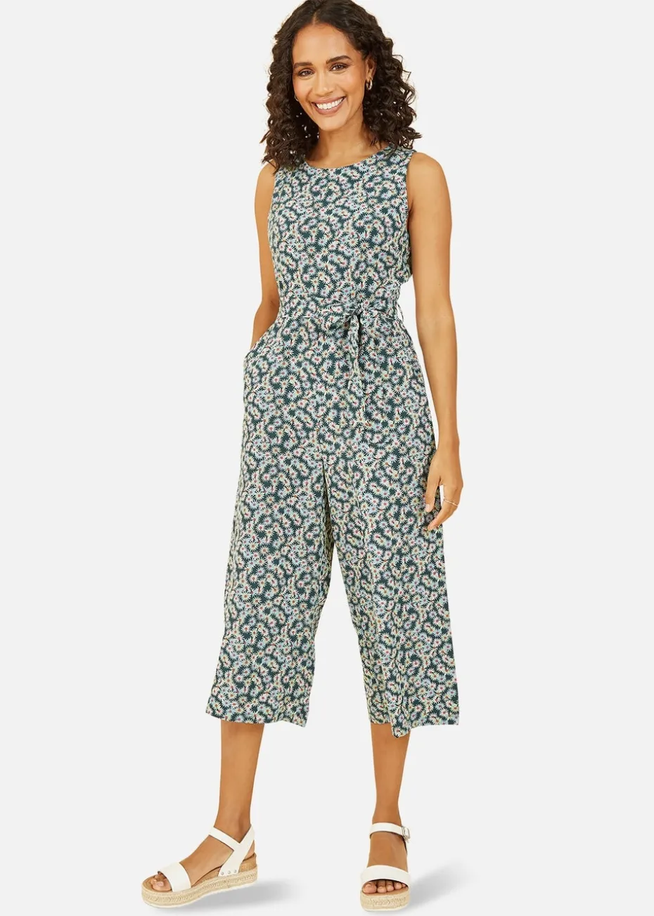 Mela Green Daisy Floral Print Culotte Jumpsuit