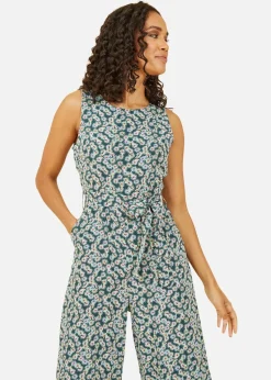 Mela Green Daisy Floral Print Culotte Jumpsuit