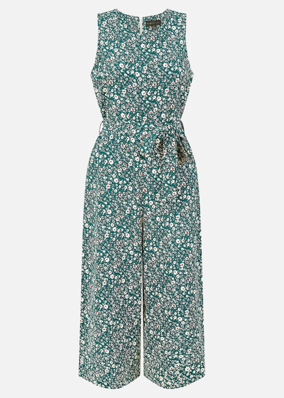 Mela Green Ditsy Print Culotte Jumpsuit