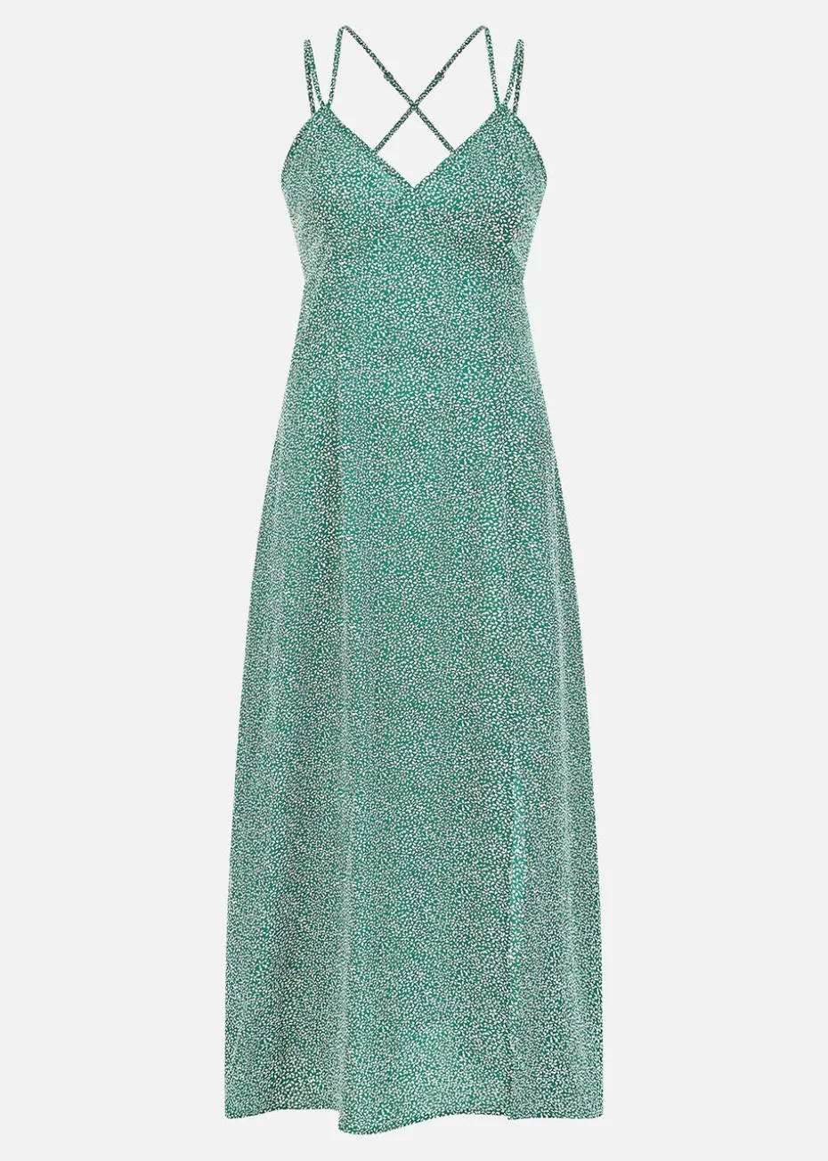 Mela Green Ditsy Print Midi Dress With Side Split