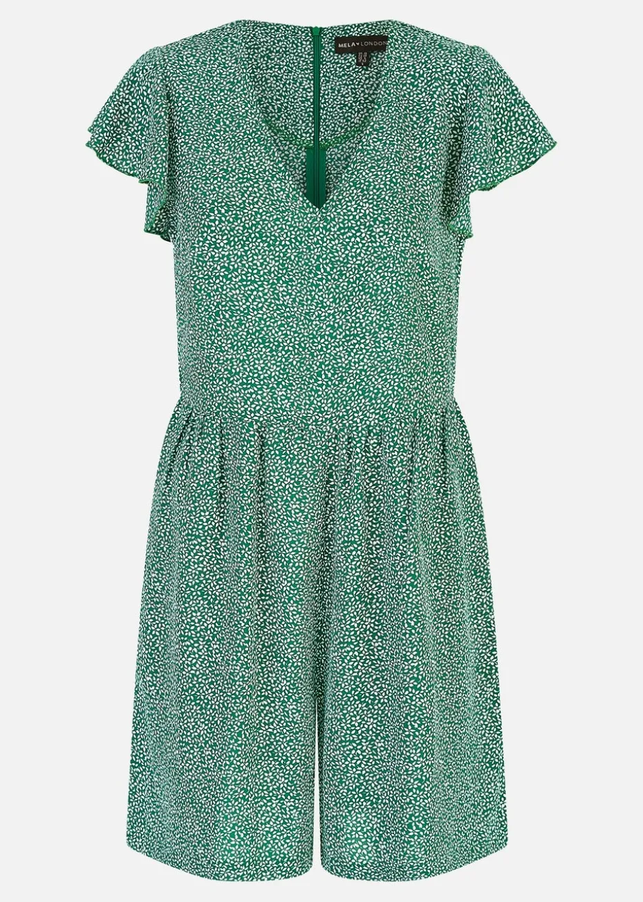 Mela Green Ditsy Print V Neck Playsuit