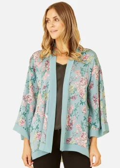 Mela Green Floral Satin Kimono