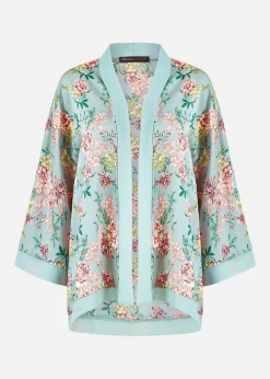 Mela Green Floral Satin Kimono