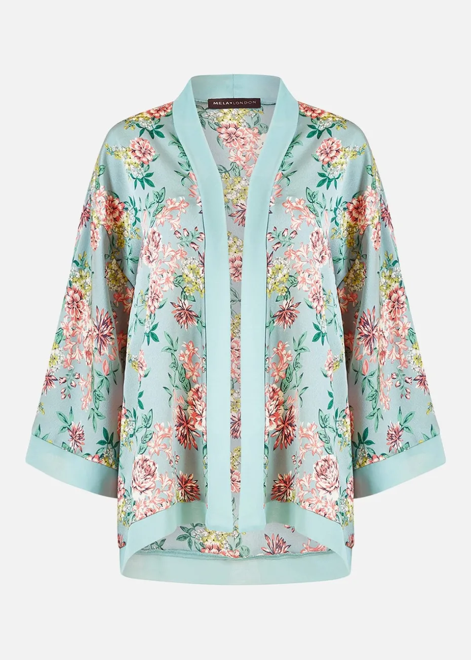 Mela Green Floral Satin Kimono