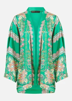 Mela Green Paisley Print Satin Kimono