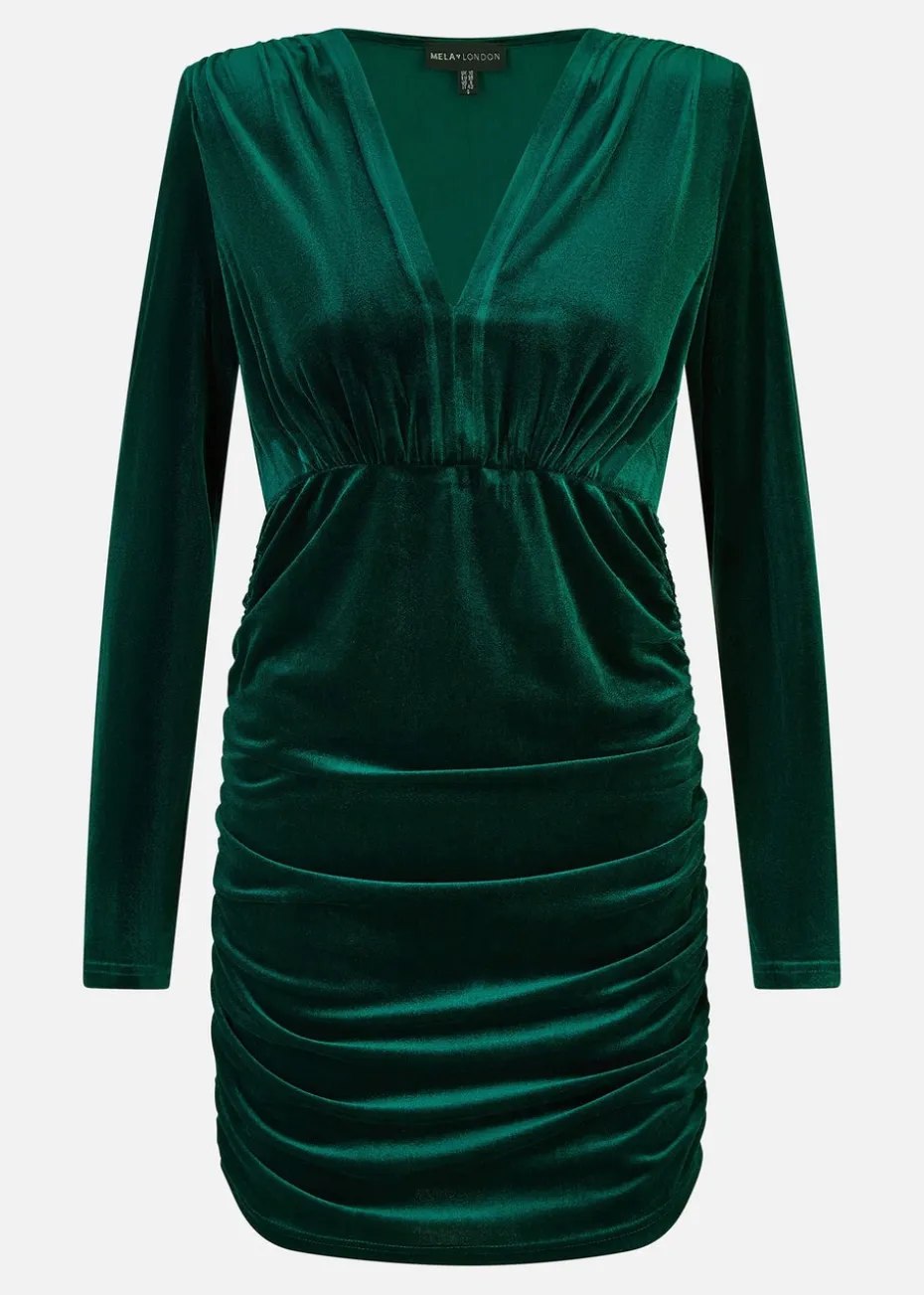 Mela Green Velvet Fitted Long Sleeve Mini Dress